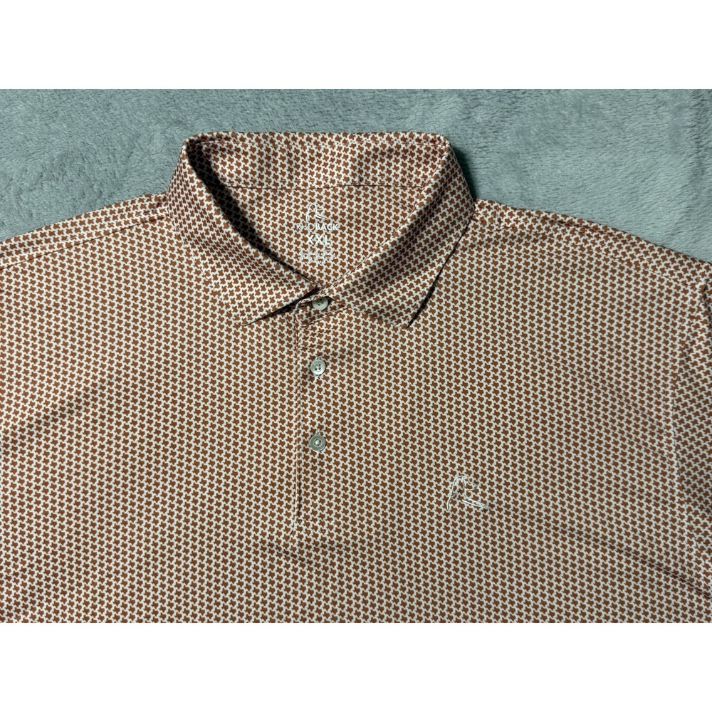Rhoback Performance Polo Shirt Mens 2XL Orange Geometric Texas Golf AOP